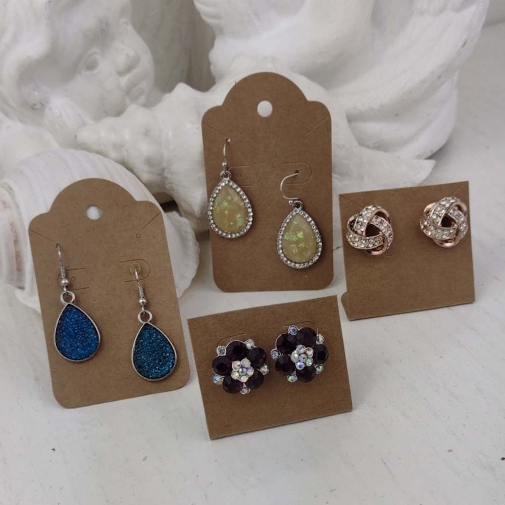 🌻3 For $15 4 Pair Of Sparkly Earrings - Blue, Yellow-Green, Purple, Rose Gold